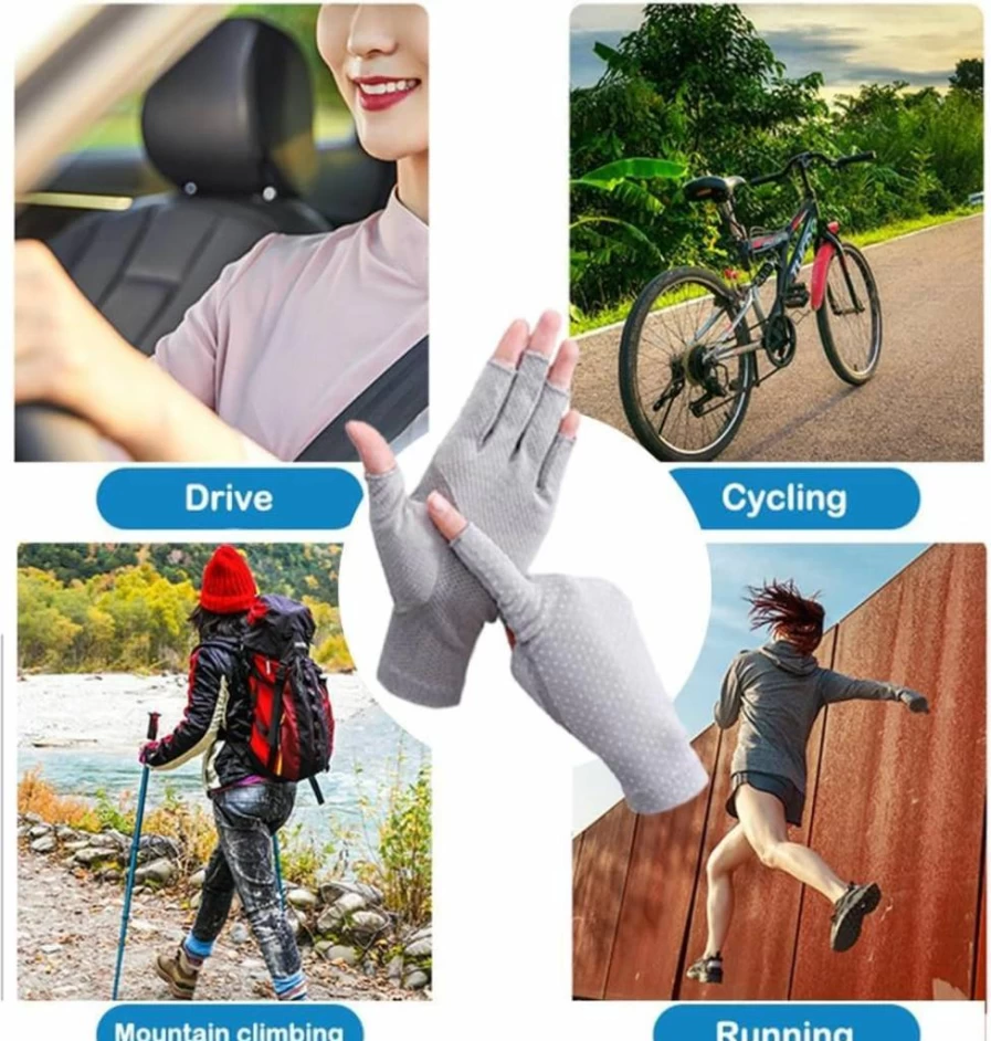 INOGIH Women's UV Protection Fingerless Driving Gloves - Non-Slip Sunblock Outdoor Gloves for Women & Girls