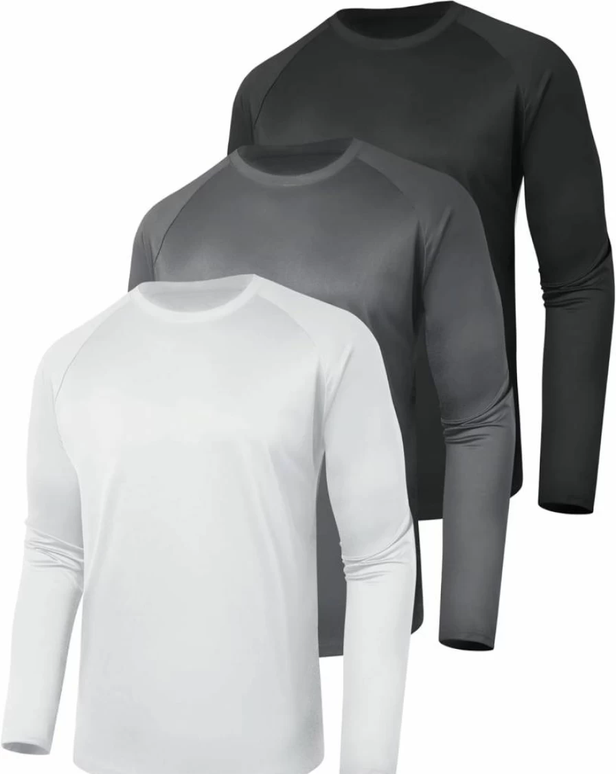 LalaHooK Men's 3-Pack Quick Dry Moisture Wicking UV Protection Long Sleeve Shirts for Fishing, Workout, Gym & Outdoor Activities