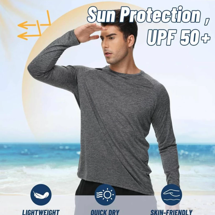 LalaHooK Men's 3-Pack Quick Dry Moisture Wicking UV Protection Long Sleeve Shirts for Fishing, Workout, Gym & Outdoor Activities