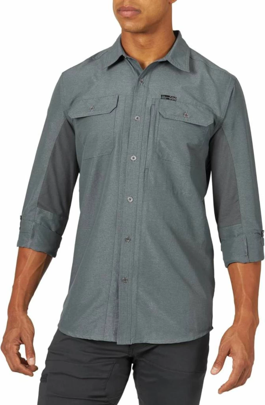 ATG by Wrangler Men's Long Sleeve Casual Shirt - Durable Mixed Fabric Work Shirt for Men