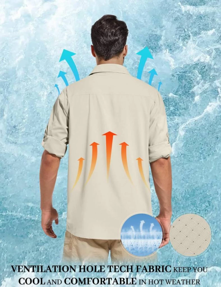 Strweitt Men's UPF 50+ Sun Protection Shirt - Lightweight, Breathable, Quick-Dry Long Sleeve Fishing & Hiking Shirt for Travel & Work