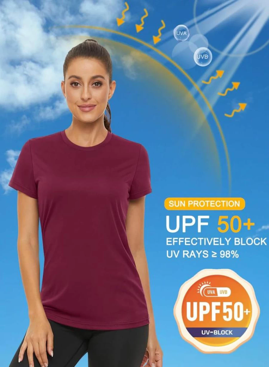 MAGCOMSEN Women's UPF 50+ Sun Protection Quick-Dry Athletic Short Sleeve T-Shirt for Running & Workout