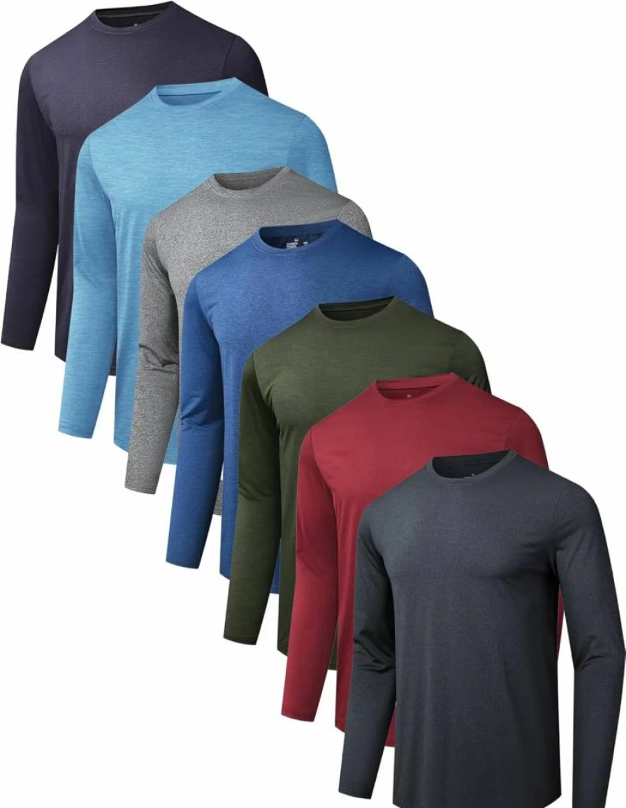 OYGSieg Men's 7-Pack UPF 50+ Long Sleeve Shirts - Moisture Wicking, Sun Protection & Quick-Dry Performance Tees for Casual Wear