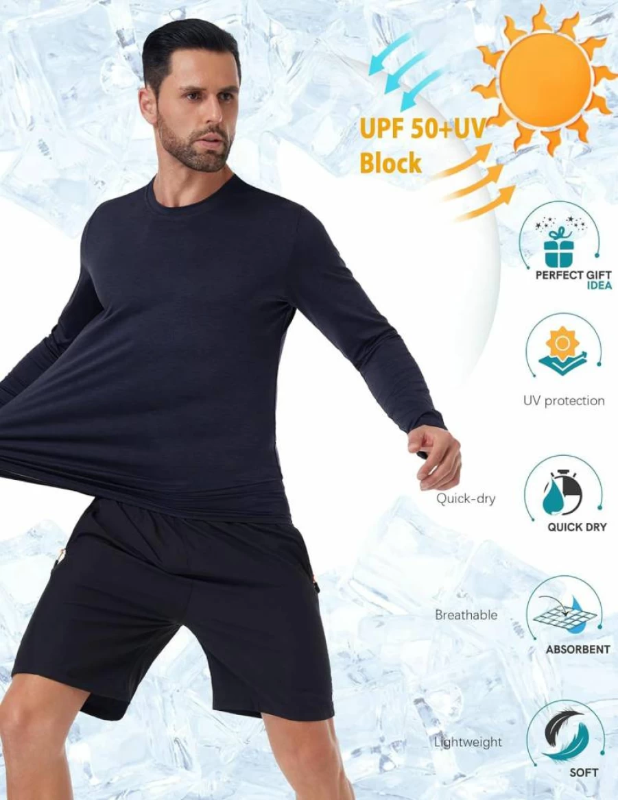 OYGSieg Men's 7-Pack UPF 50+ Long Sleeve Shirts - Moisture Wicking, Sun Protection & Quick-Dry Performance Tees for Casual Wear