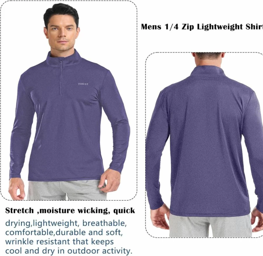 TOIUUI Men's UPF 50+ Sun Protection Quarter Zip Pullover Long Sleeve Shirt for Fishing, Golf, Running & Outdoor Activities Qyy2304