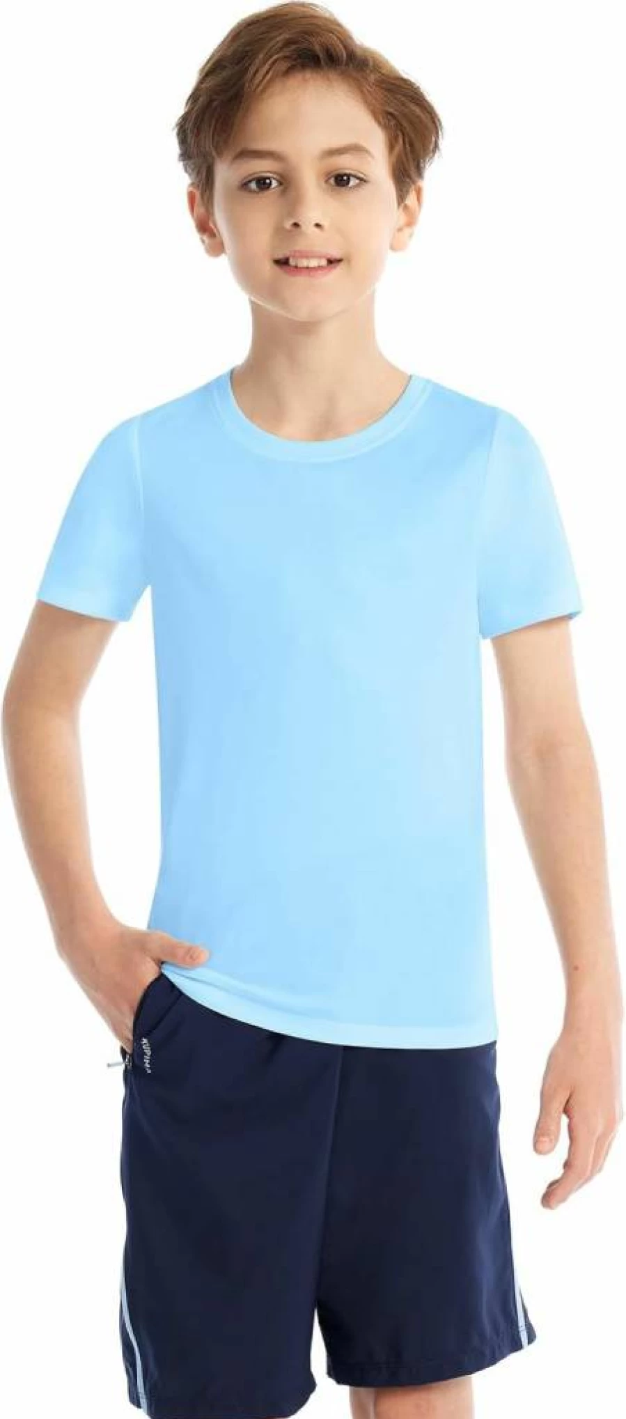 Isnowood UPF 50+ Boys' Sun Protection Swim Shirt - Short Sleeve Rash Guard for Kids, Youth Surfing, Beach & Fishing Water Shirts