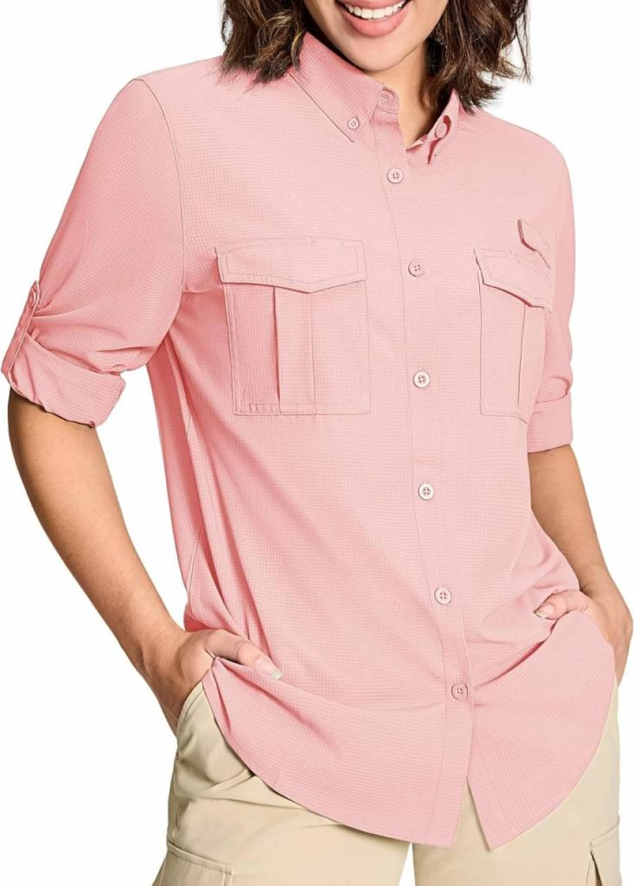 MAGCOMSEN Women's UPF 50+ Long Sleeve Sun Protection Shirt - Quick Dry Button Down UV Fishing Hiking Safari Travel Shirt