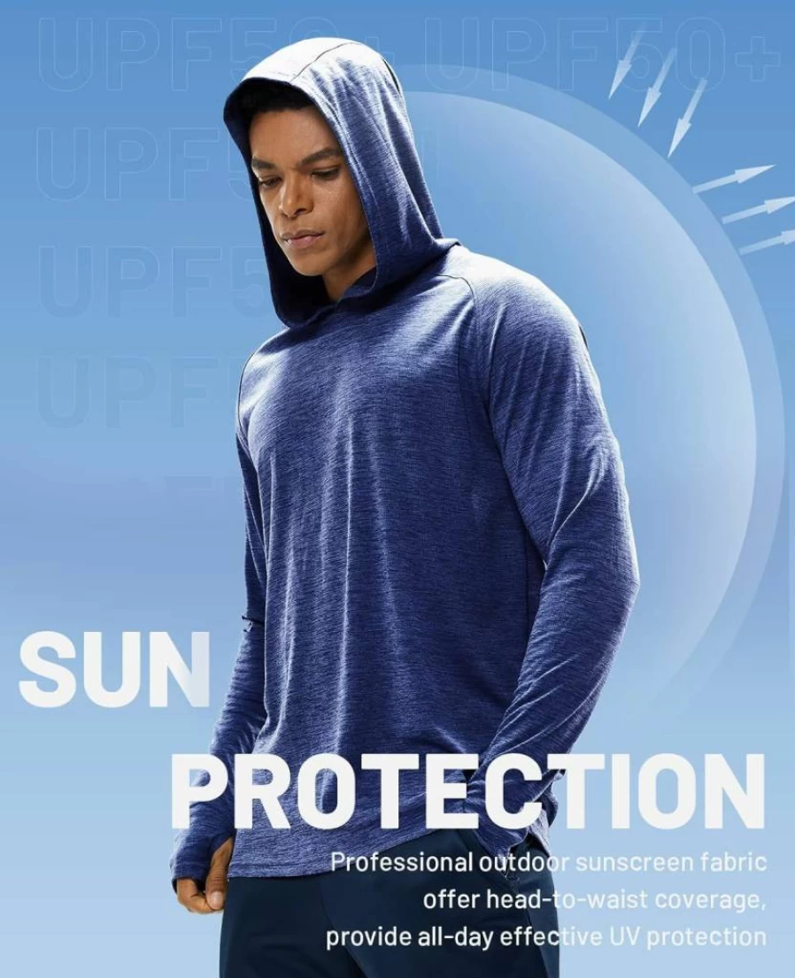MIER Men's UPF 50+ Sun Protection Hoodie - Lightweight Quick Dry Long Sleeve Shirt with Thumbholes for Fishing, Hiking & Running