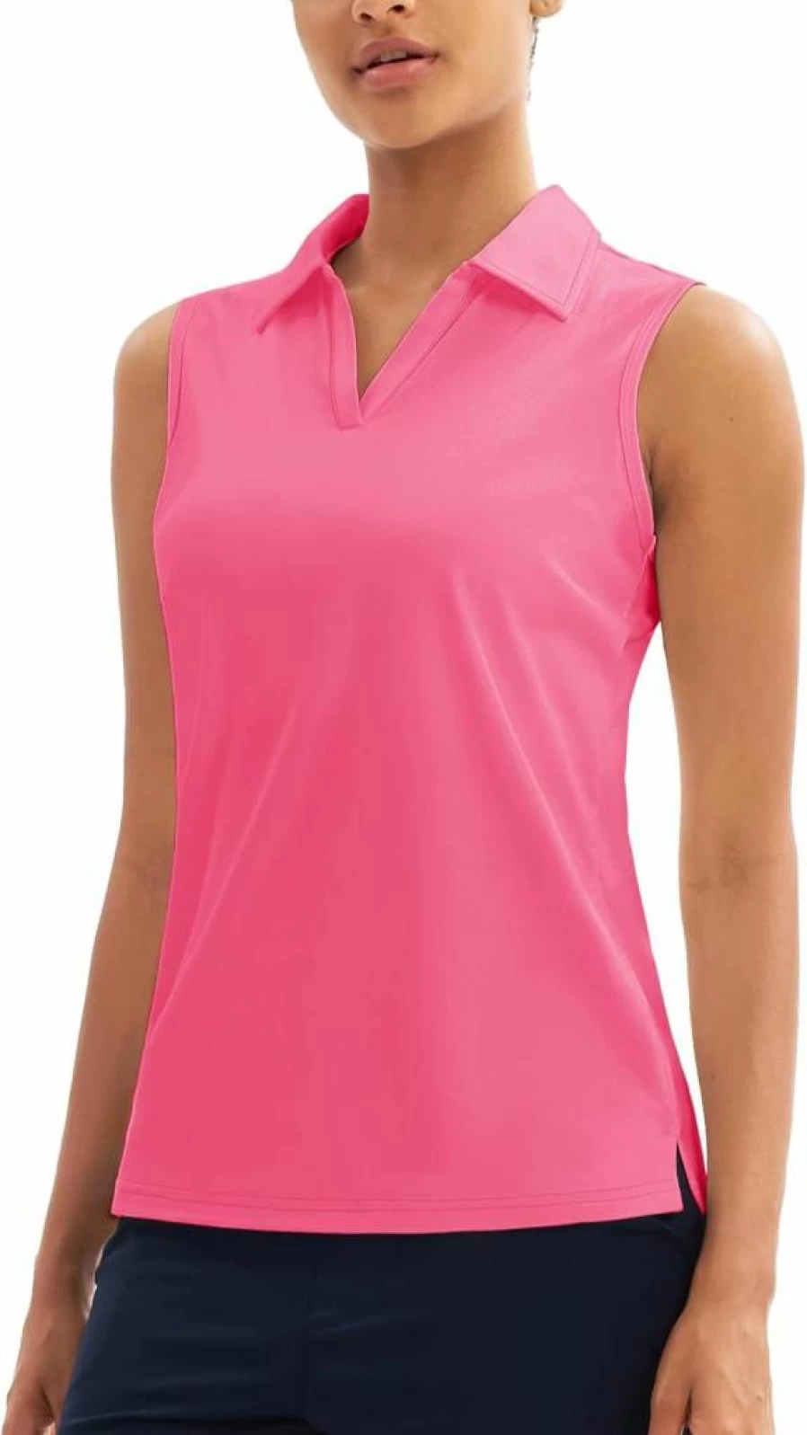 MAGCOMSEN Women's UPF 50+ Sleeveless Golf Polo Shirt - Quick Dry Athletic Tennis Top with V-Neck Collar
