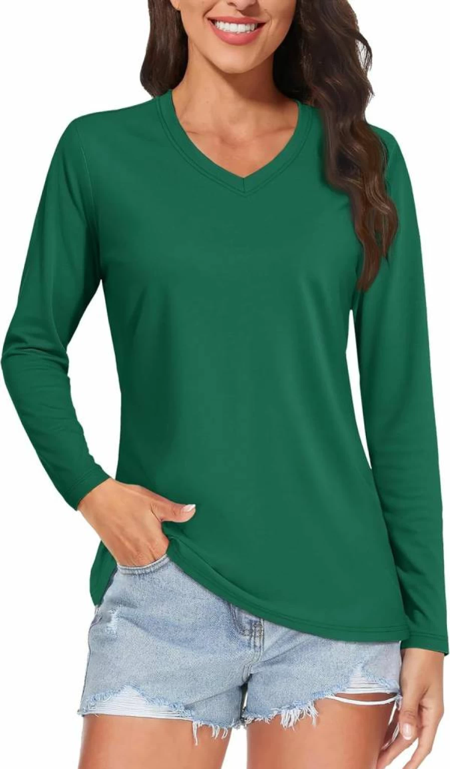 TACVASEN Women's UPF 50+ Sun Protection Quick Dry Lightweight Long Sleeve V-Neck Hiking & Running T-Shirt