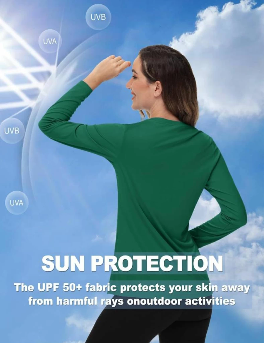 TACVASEN Women's UPF 50+ Sun Protection Quick Dry Lightweight Long Sleeve V-Neck Hiking & Running T-Shirt