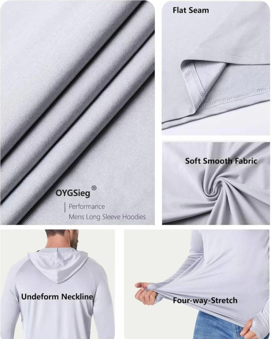 OYGSieg Men's UPF 50+ Sun Protection Hoodie - Long Sleeve Athletic Shirt for Fishing & Outdoor Activities