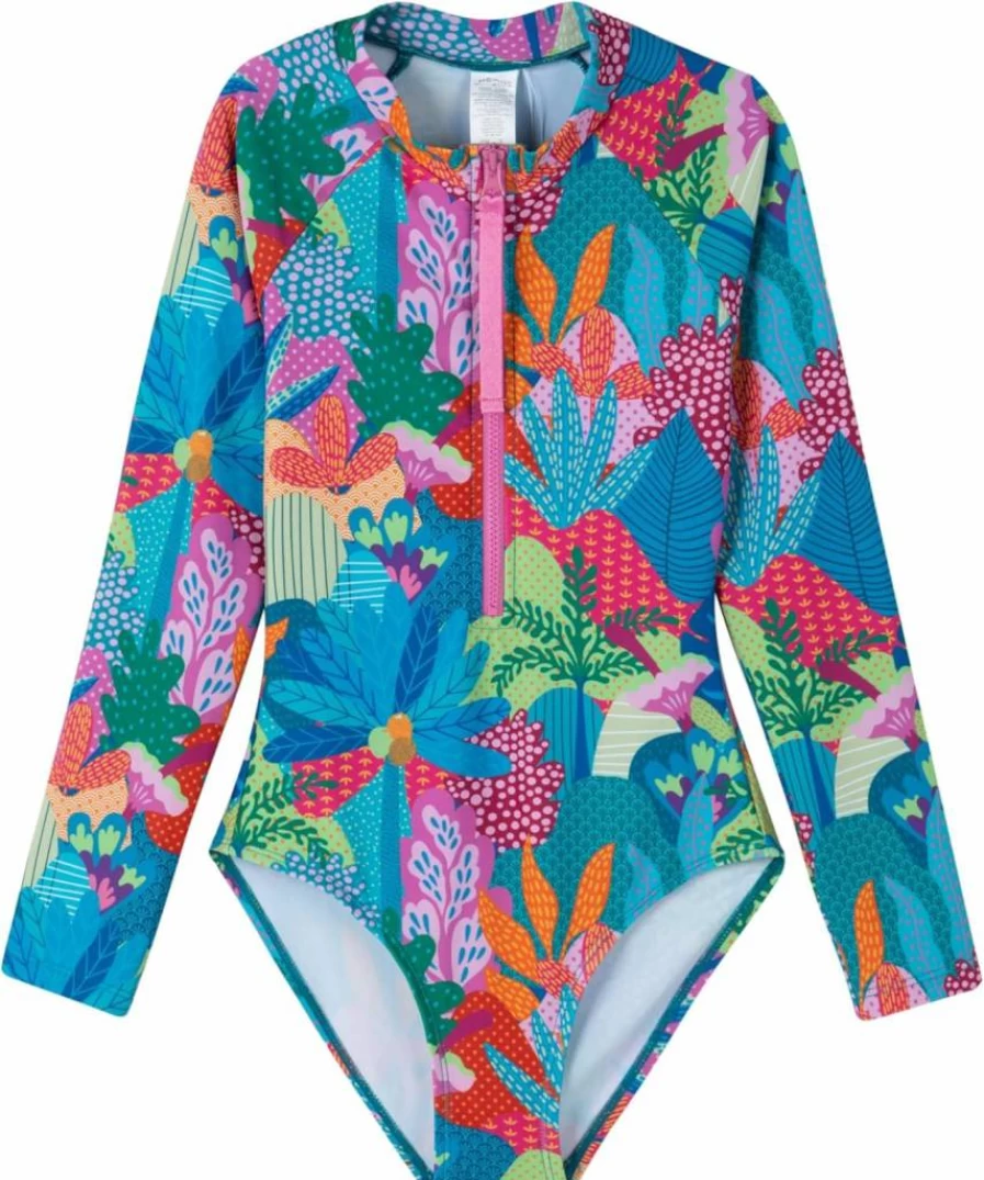 Gottex Kids UPF 50+ UV Protection Long Sleeve Zip Front One Piece Swimsuit - Chlorine Resistant Swimwear