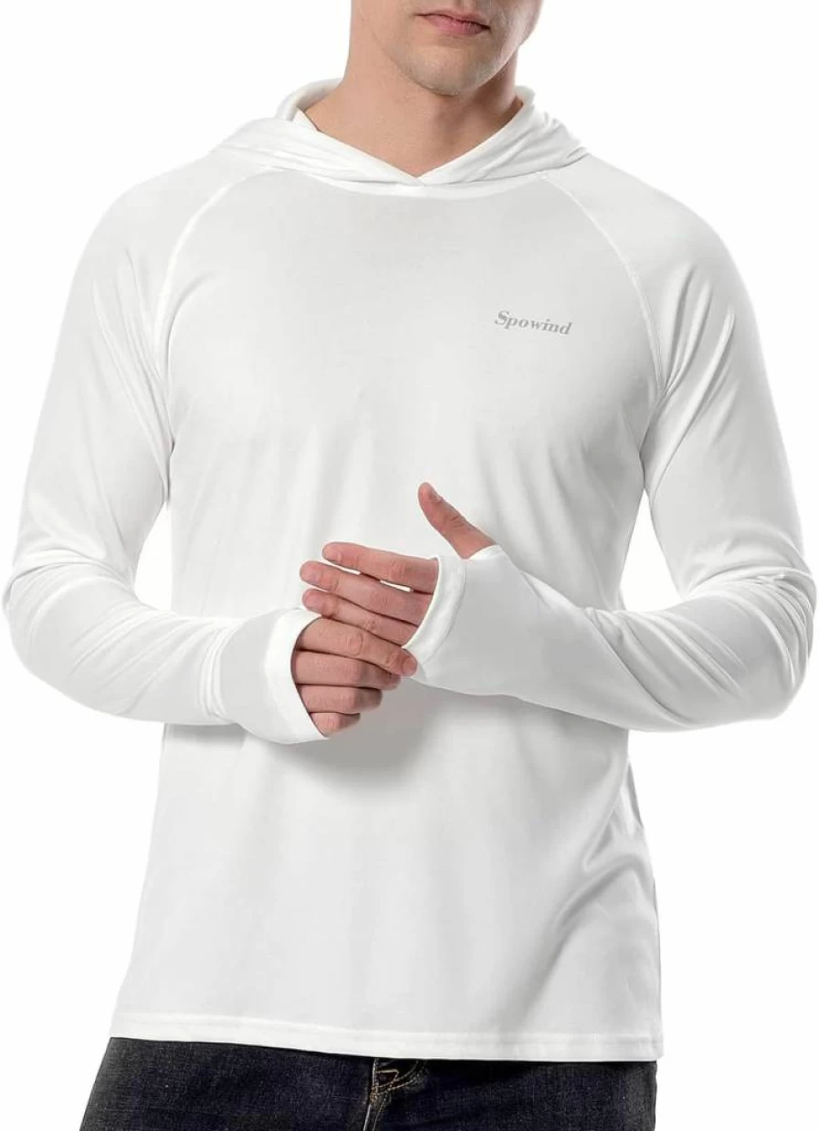 S Spowind Men's UPF 50+ Sun Protection Hoodie - Lightweight Quick-Dry UV Shirt with Thumbholes for Fishing & Outdoor Activities