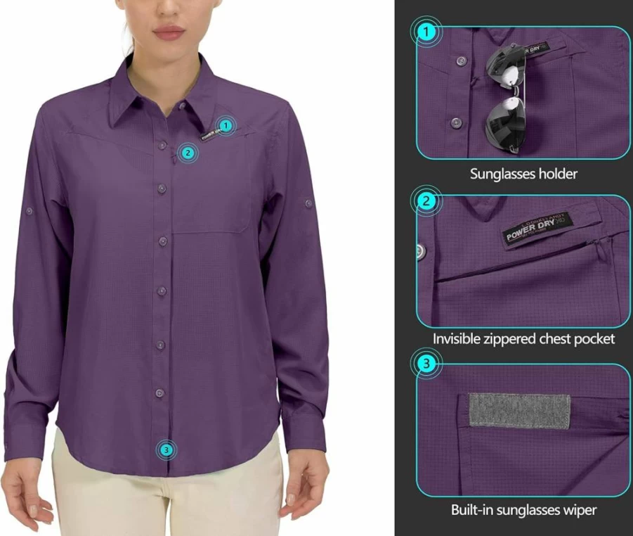 Little Donkey Andy Women's UPF 50 Sun Protection Shirt - Breathable Long Sleeve Quick Dry Top for Fishing, Hiking & Outdoor Activities