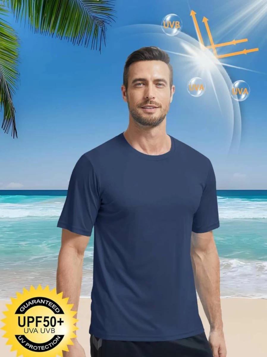PLUMZJOY Men's UPF 50+ Quick-Dry Athletic T-Shirt - Short Sleeve Rash Guard for Running, Swimming & UV Sun Protection