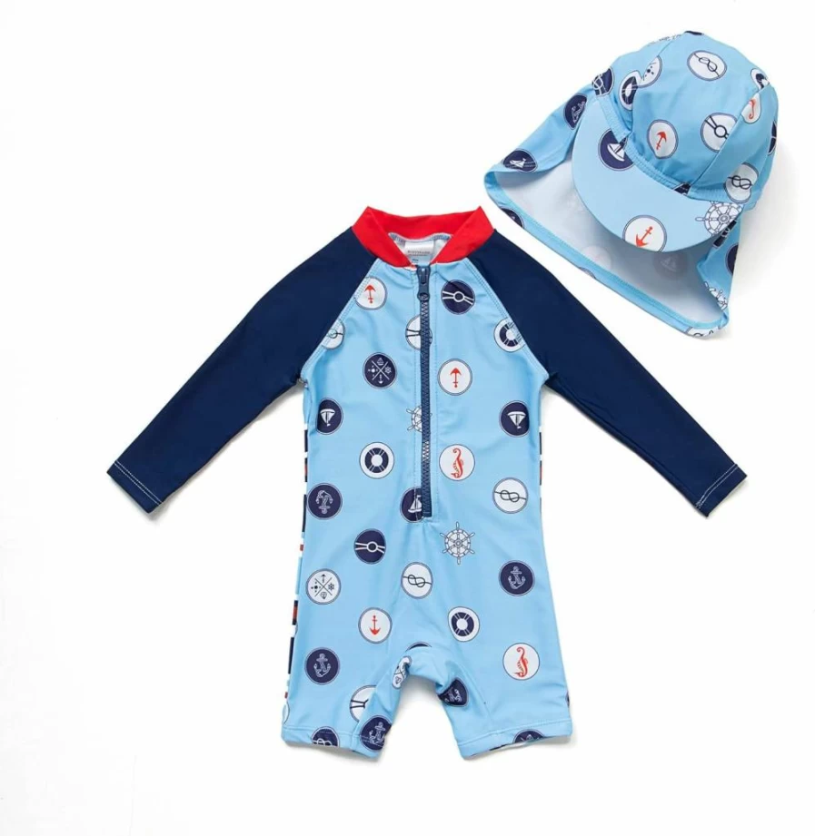 BONVERANO Infant Boys UPF 50+ Sun Protection Long Sleeve Zip-Up Sun Suit One-Piece Romper