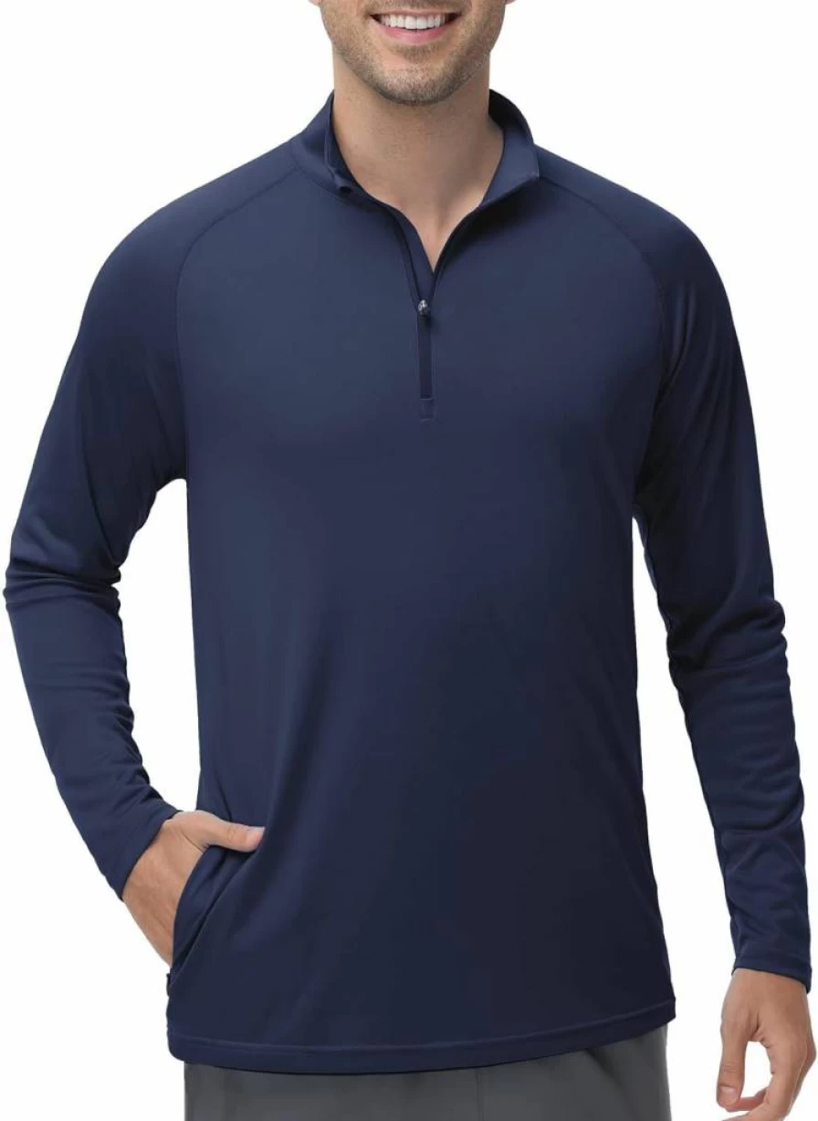 HCYXMFC Men's Lightweight Long Sleeve Running Shirt - Moisture Wicking Quick Dry Athletic Quarter Zip Pullover for Workouts & Training