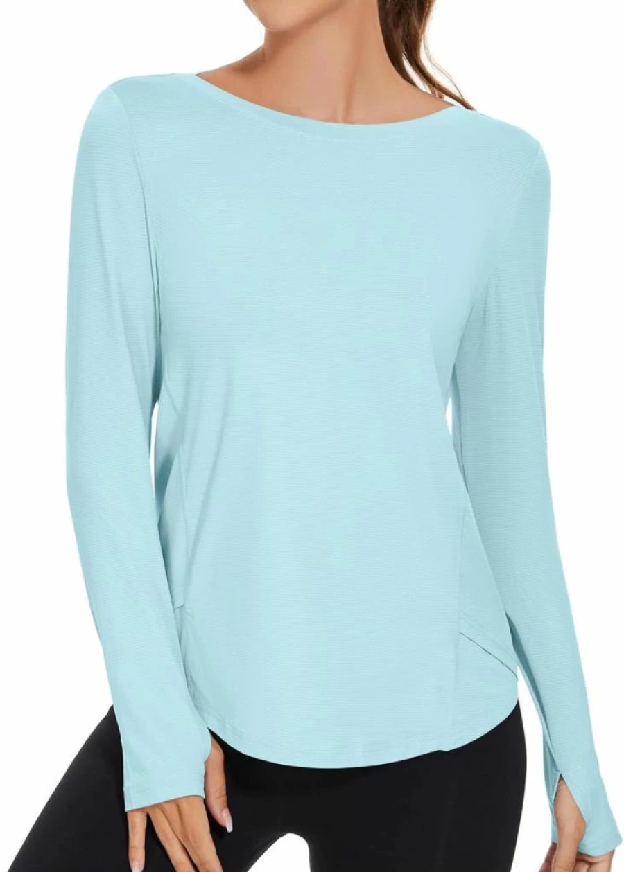 KTILG Women's UPF 50+ Sun Protection Long Sleeve Shirt, Lightweight Quick-Dry Hiking Top with Thumb Holes for Outdoor Activities