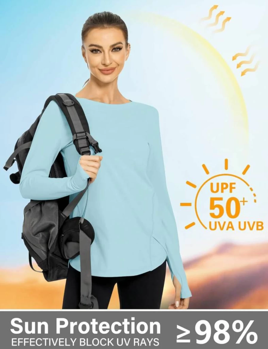 KTILG Women's UPF 50+ Sun Protection Long Sleeve Shirt, Lightweight Quick-Dry Hiking Top with Thumb Holes for Outdoor Activities