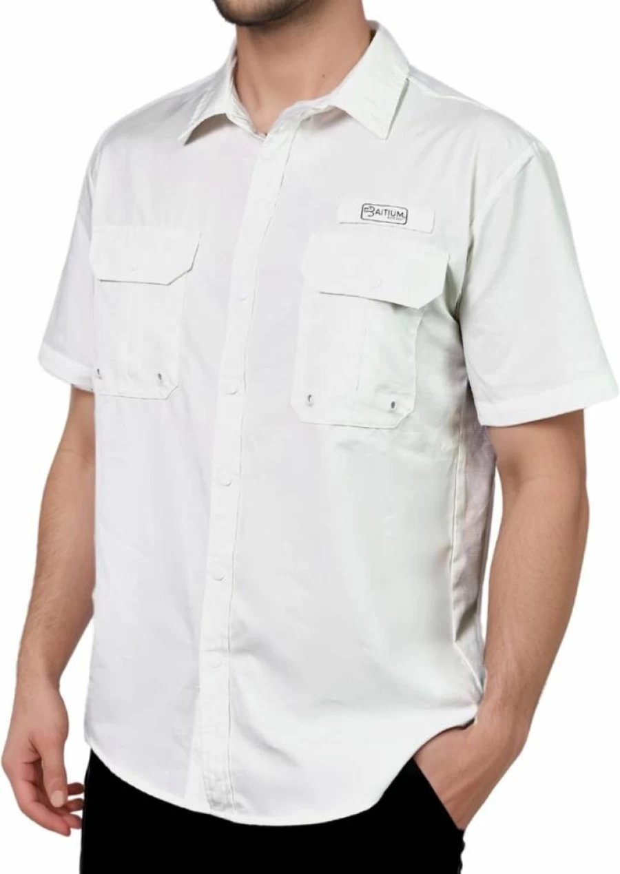 Baitium Men's UPF 50+ Sun Protection Short Sleeve Shirt - Fishing & Outdoor Button-Up Shirt with UV Protection