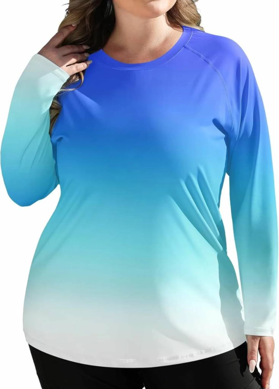 COOTRY Women's Plus Size UPF 50+ Sun Protection Shirt - Long Sleeve Quick Dry Rash Guard for Swimming, Hiking & Workouts