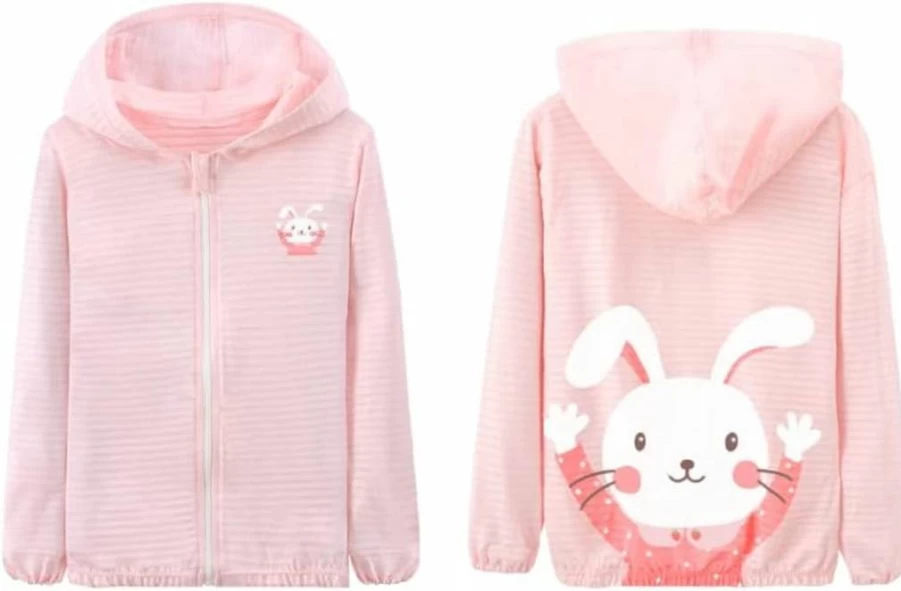 WHYME Kids UPF 50+ Sun Protection Hoodie - Lightweight UV Blocking Jacket for Toddlers, Breathable Summer Outdoor Coat with Cartoon Design, Pink (6-7 Years, 120cm)