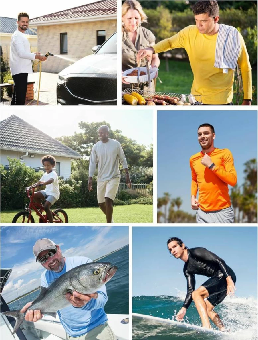 Ewedoos Men's UPF 50+ Long Sleeve Rash Guard - Quick Dry UV Sun Protection Swim Shirt for Swimming, Fishing & Beach Activities