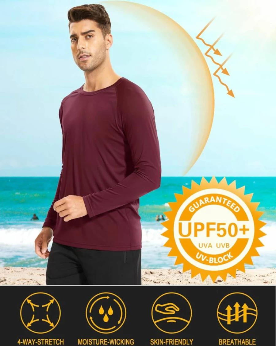 MAGCOMSEN Men's UPF 50+ Sun Protection Long Sleeve Shirt - Moisture Wicking Athletic Shirt for Hiking, Running & Workout Rash Guard