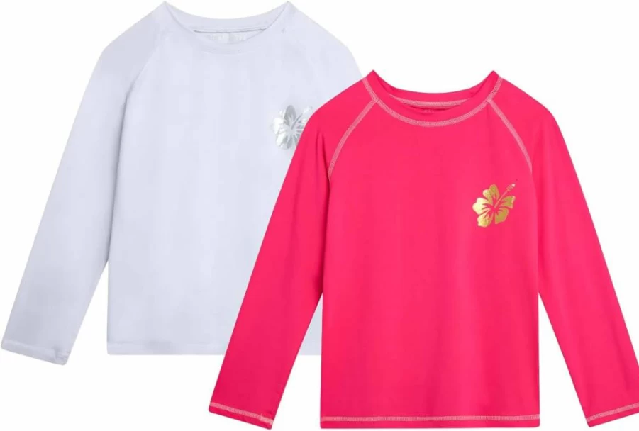 Real Love Girls Rash Guard 2-Pack - Quick Dry UV Sun Protection Long Sleeve Swim Shirts for Toddler to Teen (2T-16)