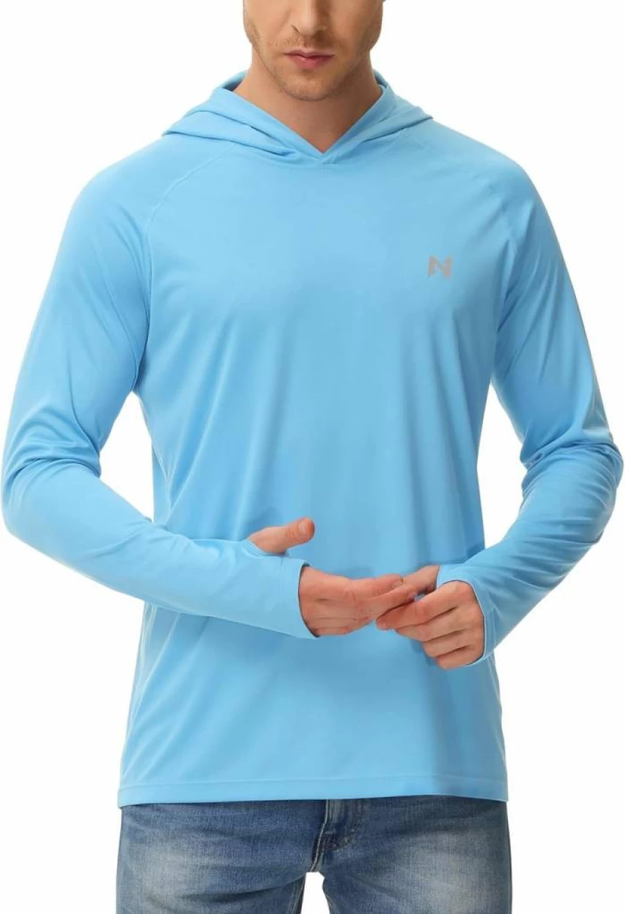Isnowood Men's UPF 50+ Sun Protection Hoodie - Long Sleeve Fishing, Hiking, Swimming & Running UV Shirt