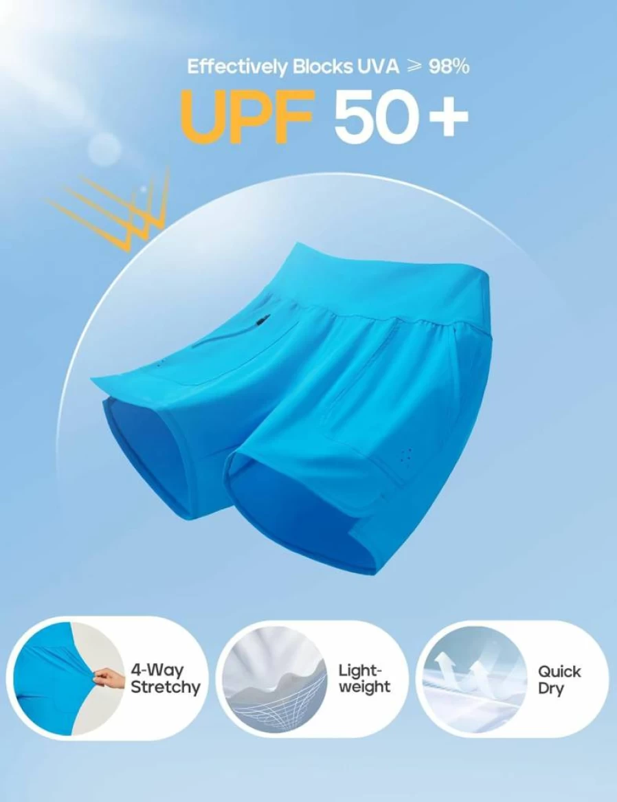 Heathyoga Women's 5" High Waisted Swim Shorts Quick Dry UPF 50+ Stretch Bathing Suit Bottoms with Liner for Beach & Pool