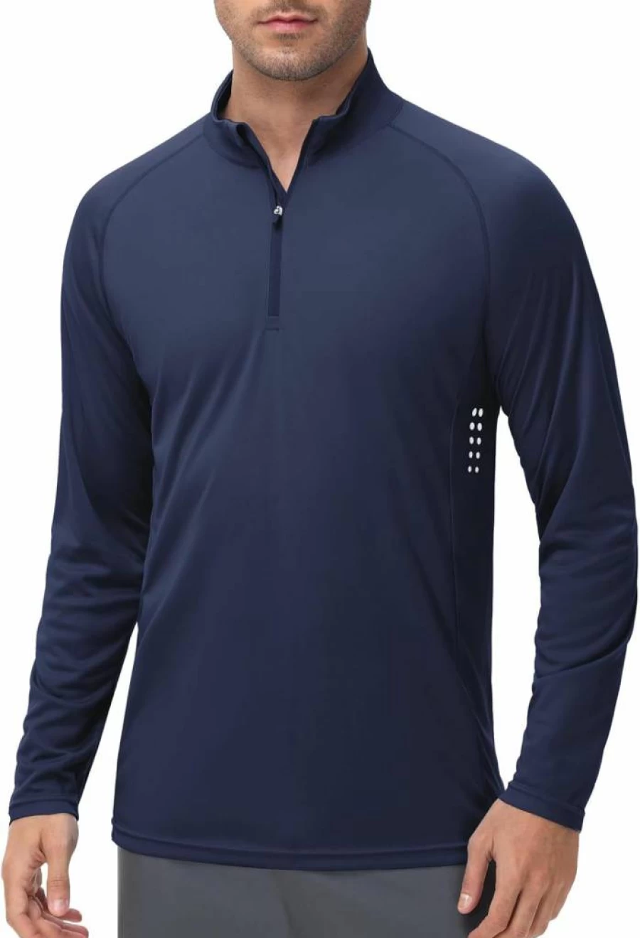 HCYXMFC Men's UPF 50+ 1/4 Zip Rash Guard Shirt - Quick Dry Long Sleeve Sun Protection Top for Fishing, Running & Outdoor Activities