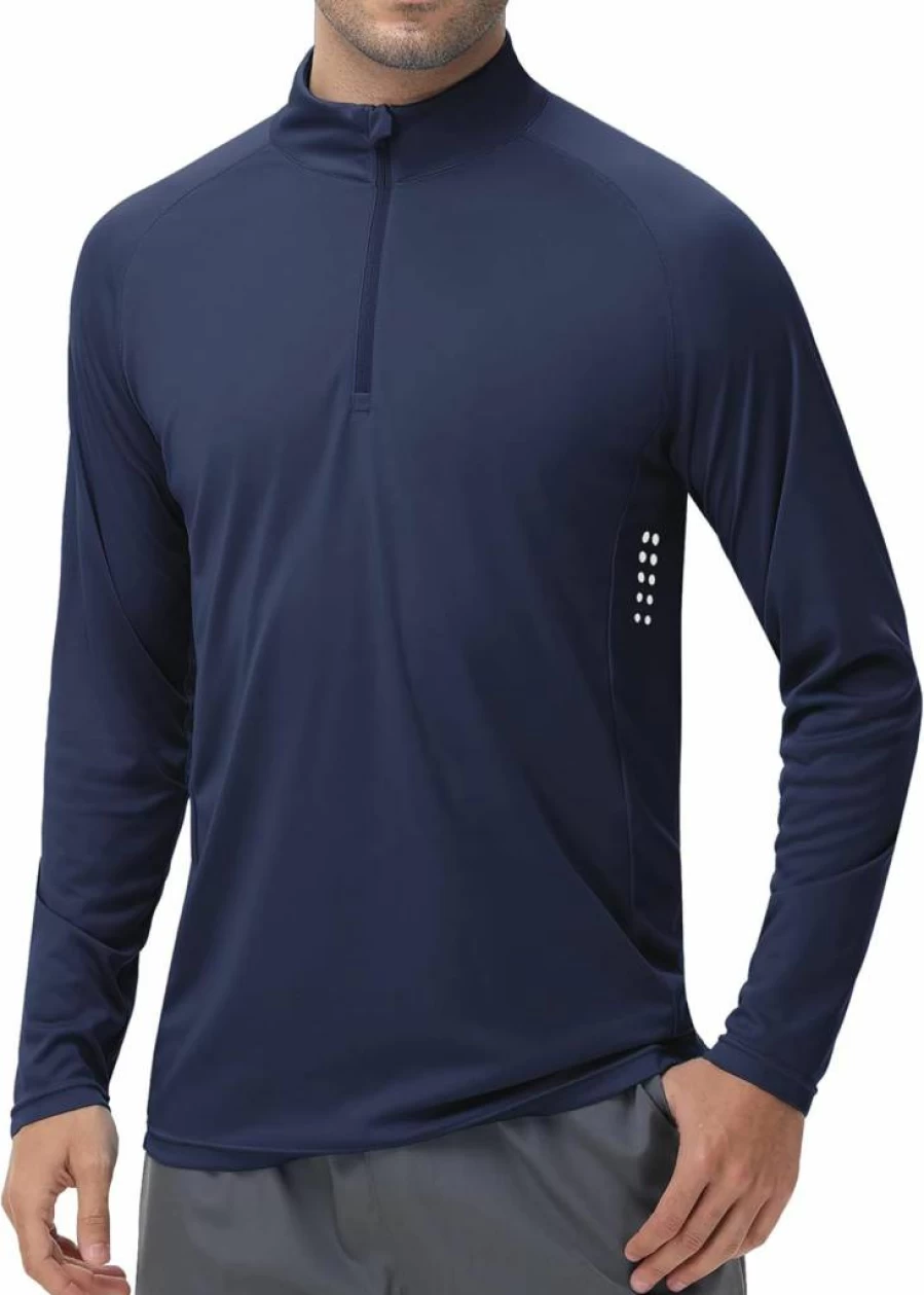 HCYXMFC Men's UPF 50+ 1/4 Zip Rash Guard Shirt - Quick Dry Long Sleeve Sun Protection Top for Fishing, Running & Outdoor Activities