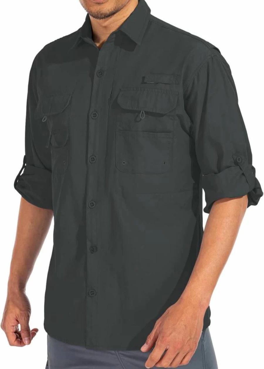 Linlon Men's UPF 50+ Long Sleeve Safari Shirt - Quick Dry, UV Protection Hiking & Fishing Shirt for Camping, Travel & Outdoor Activities