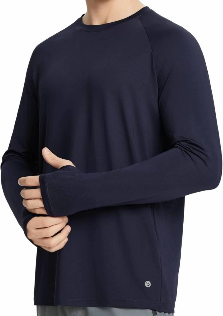 Baleaf Men's UPF 50+ Sun Protection Long Sleeve Running Shirt with Zip Pocket - Quick Dry Athletic Workout T-Shirt for Gym & Outdoor Sports