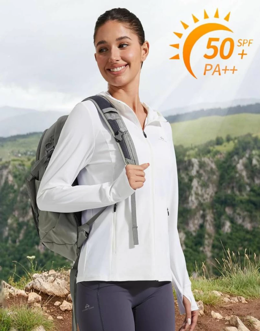 Pioneer Camp Women's UPF 50+ UV Protection Hooded Sun Shirt - Lightweight SPF Cooling Jacket for Hiking, Fishing & Summer Outdoor Activities