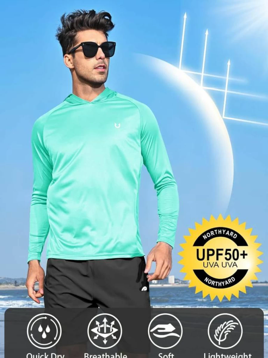 NORTHYARD Men's UPF 50+ Sun Protection Hoodie - Long Sleeve Quick-Dry UV Shirt for Fishing, Swimming, Running & Outdoor Activities