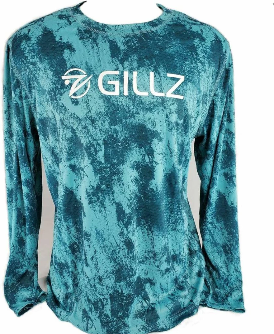 Gillz Men's UV Protective Quick-Dry Fishing Shirt - Lightweight Moisture Wicking Long Sleeve Grunge Scales Design