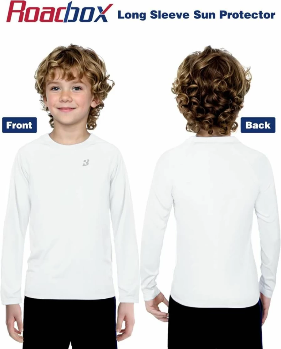 Roadbox UPF 50+ Kids Rash Guard Swim Shirt - Long Sleeve Sun Protective UV Swimwear for Boys Youth Beach & Athletic Water Sports