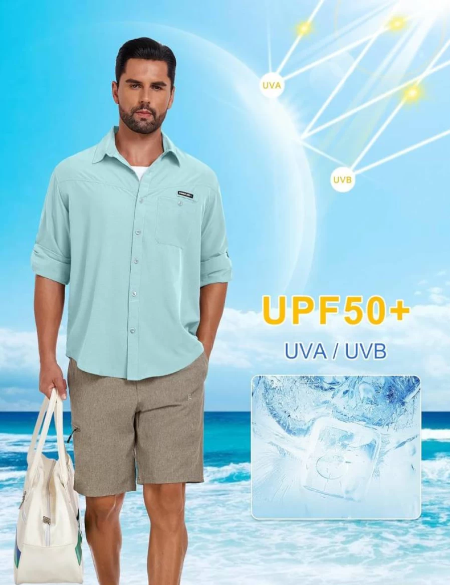 Little Donkey Andy Men's UPF 50 Sun Protection Shirt - Breathable Long Sleeve Quick Dry Shirt for Fishing, Hiking & Outdoor Activities