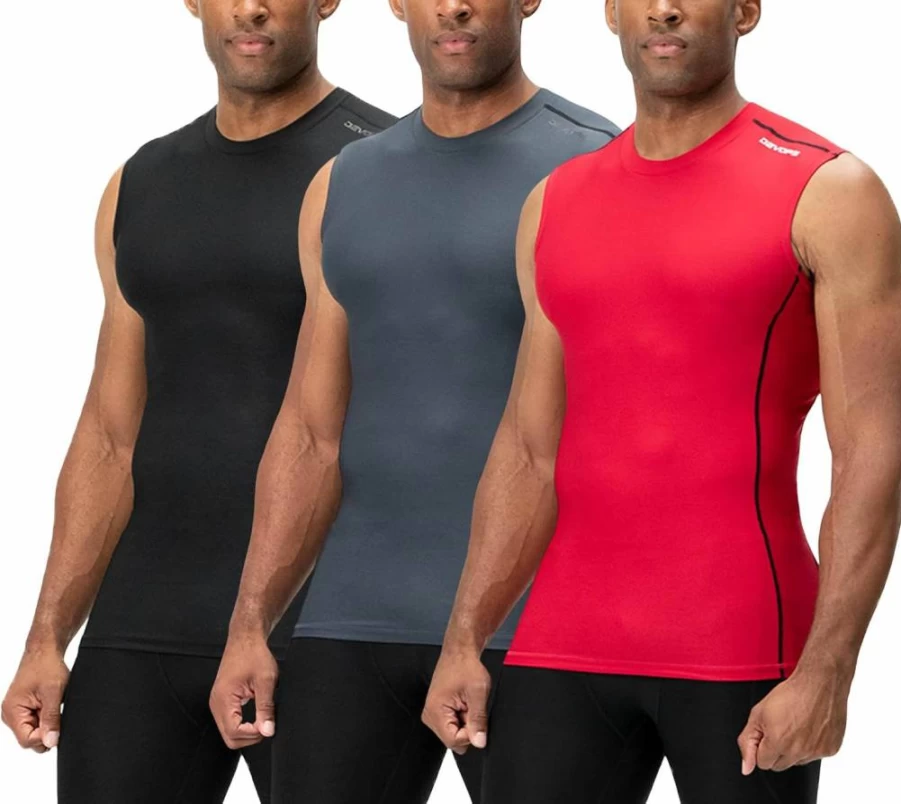 DEVOPS Men's 3-Pack Sleeveless Compression Shirts for Athletic Performance & Workout