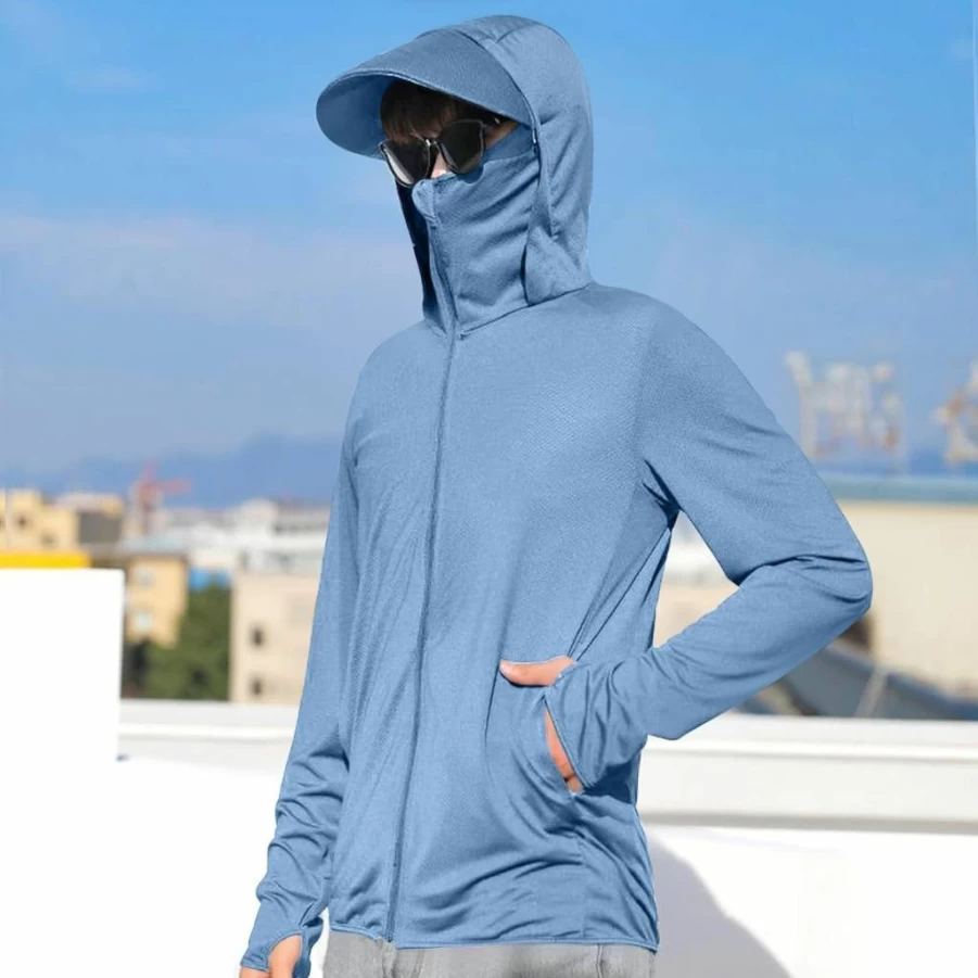 Men's Generic UPF 50+ Sun Protection Hoodie - Lightweight Hiking & Fishing Jacket with Pockets, Long Sleeve Full Zip Sun Shirt