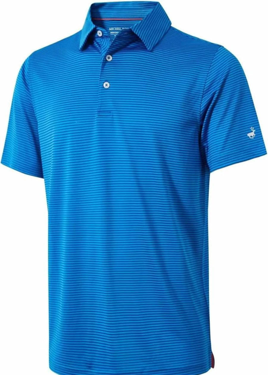 MICHEL ROUEN Men's Striped Golf Polo Shirt - Moisture Wicking, Dry Fit, Breathable Short Sleeve Performance Top for Sports & Casual Wear