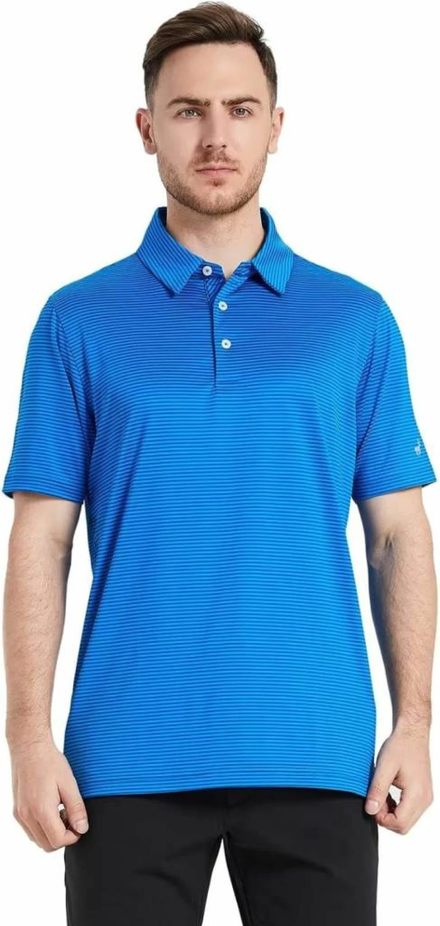 MICHEL ROUEN Men's Striped Golf Polo Shirt - Moisture Wicking, Dry Fit, Breathable Short Sleeve Performance Top for Sports & Casual Wear