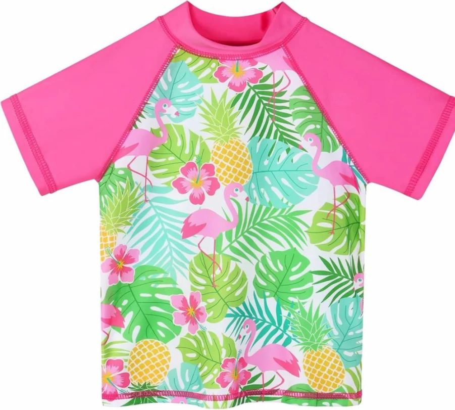 TFJH E Girls UPF 50+ Rash Guard Swimwear Set - UV Protective Two-Piece Bikini for Kids Ages 3-12 Years