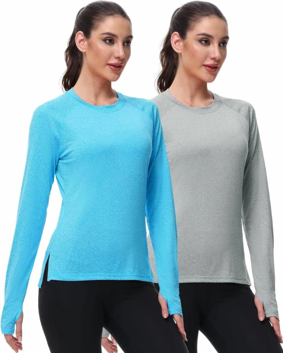 Isnowood Women's UPF 50+ Long Sleeve Rash Guard Shirt - Sun Protective Swim Top for Swimming, Hiking, Running & Outdoor Sports