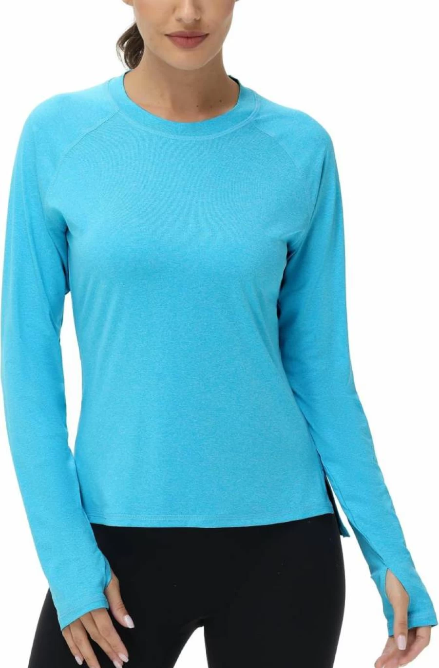 Isnowood Women's UPF 50+ Long Sleeve Rash Guard Shirt - Sun Protective Swim Top for Swimming, Hiking, Running & Outdoor Sports