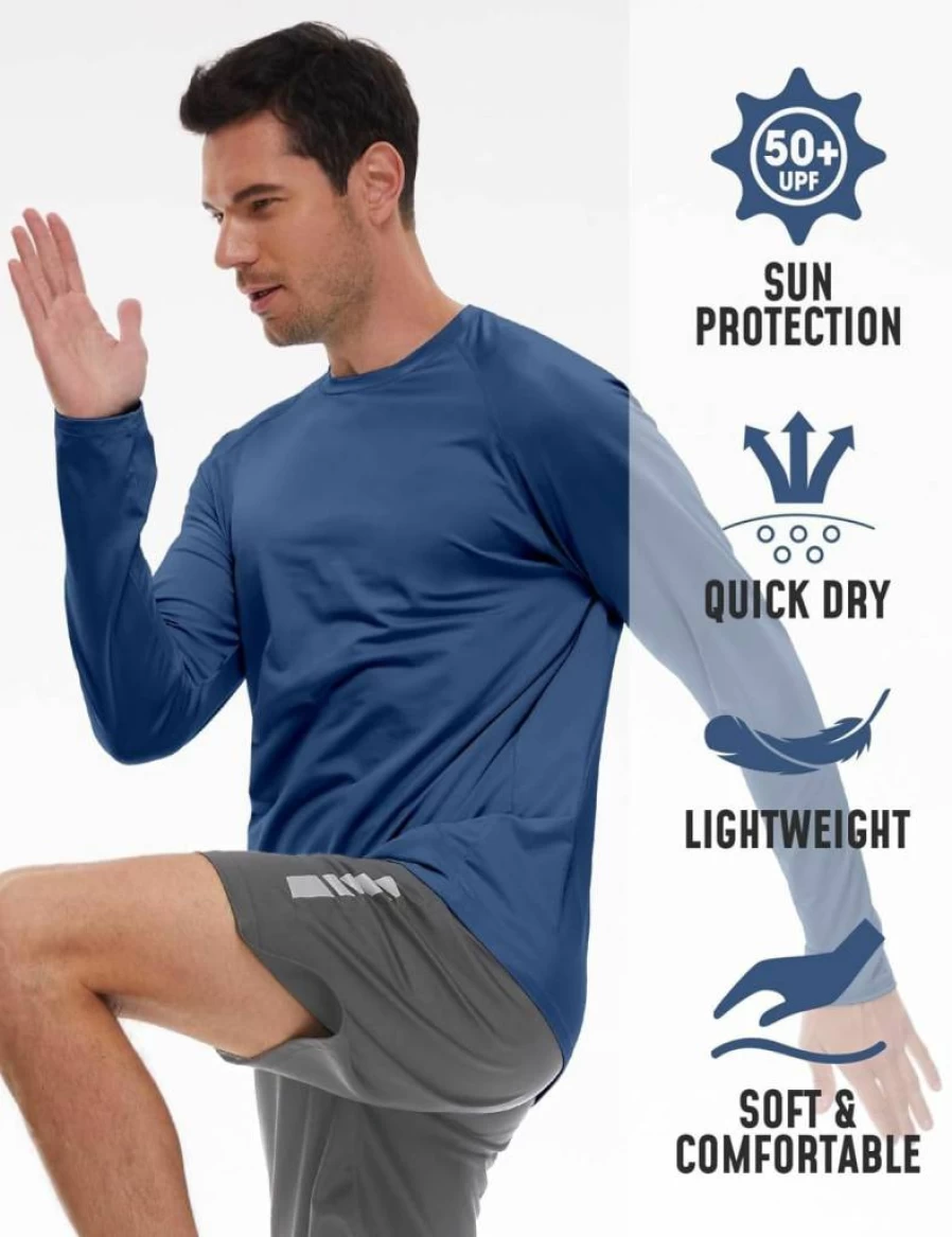 JumGear Men's UPF 50+ Rash Guard Long Sleeve Sun Protection Shirt - Quick Dry Lightweight UV Swim & Fishing Shirt