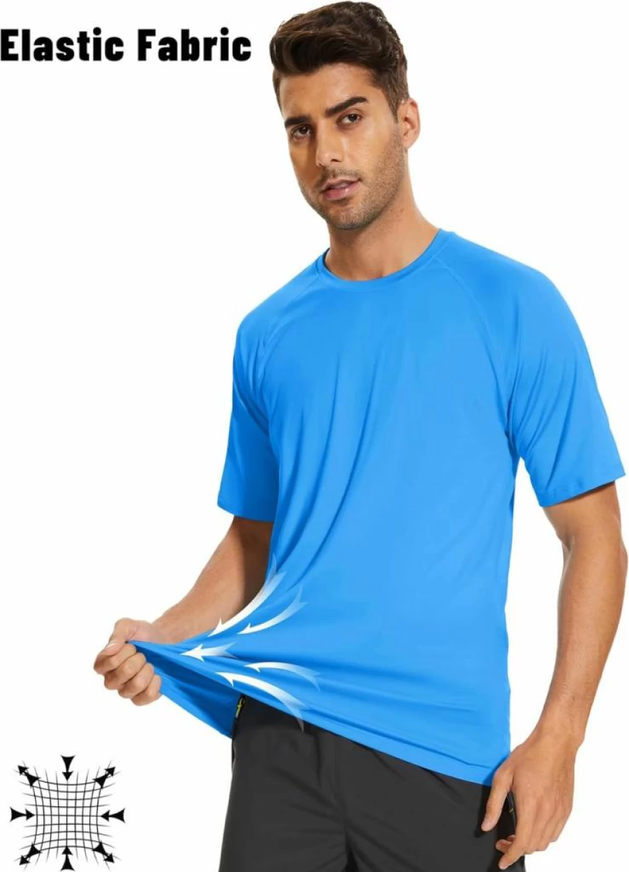 KEFITEVD Men's UPF 50+ Sun Protection Shirt Quick Dry UV Rash Guard Short Sleeve Swim Shirt Lightweight Athletic Workout T-Shirt